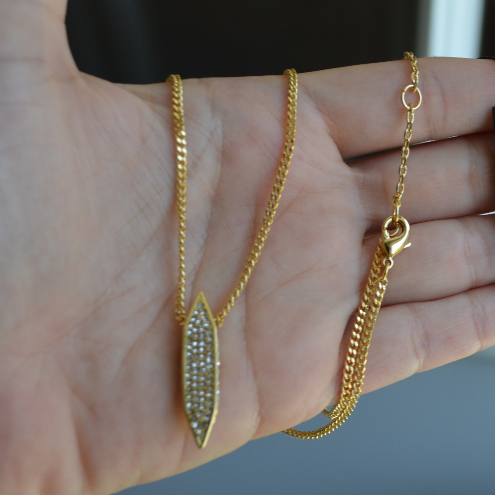VINCE CAMUTO Gold Tone Geometric Pavé Pendant Necklace